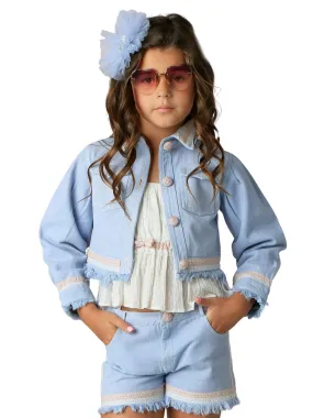 3-Piece Denim Set for Girls: Shorts, Top and Jacket, Sizes 12M-14