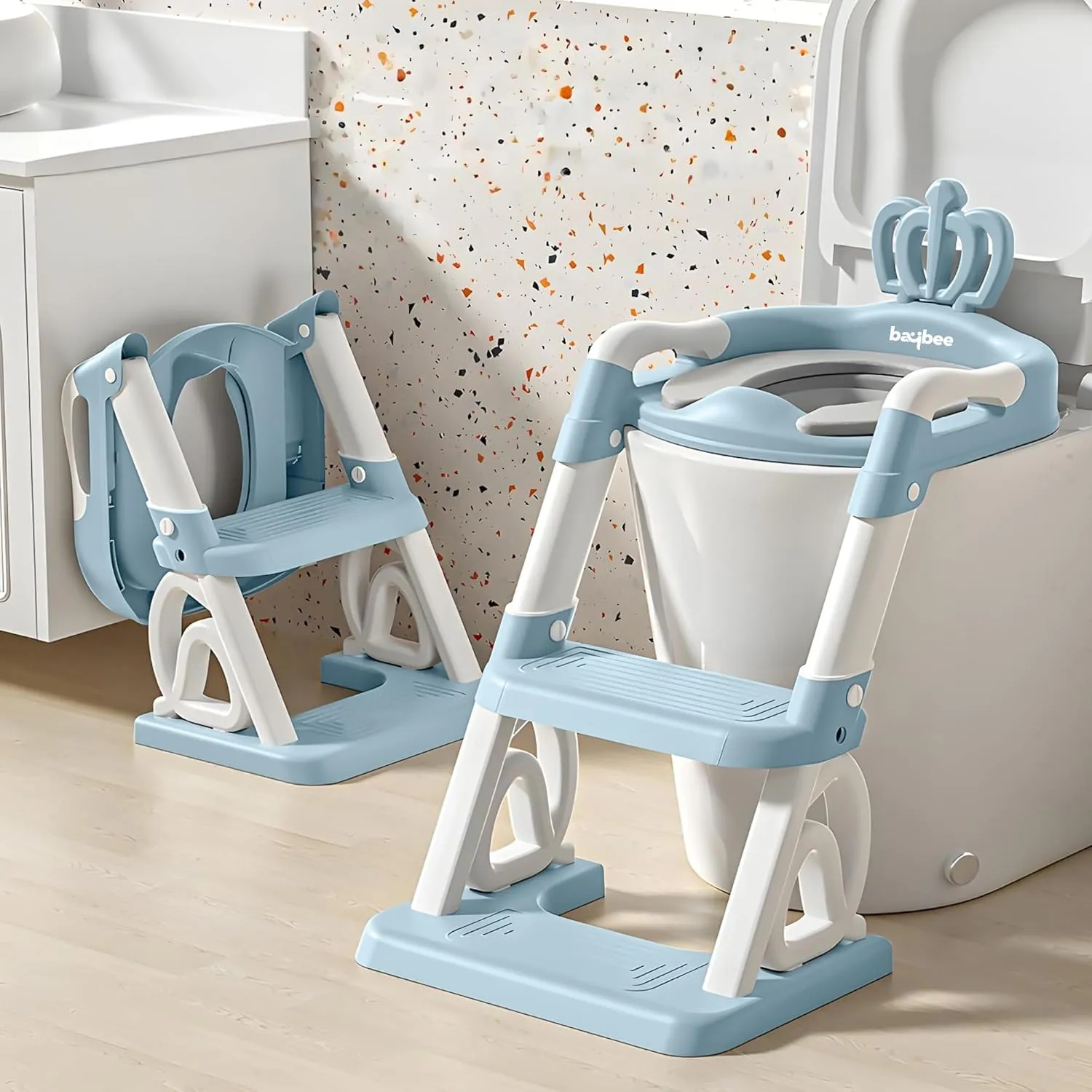 Baybee Crown Western Toilet Potty Seat for Kids, Baby Potty Training Seat Chair with Ladder, Adjustable Step Height, Cushion Seat