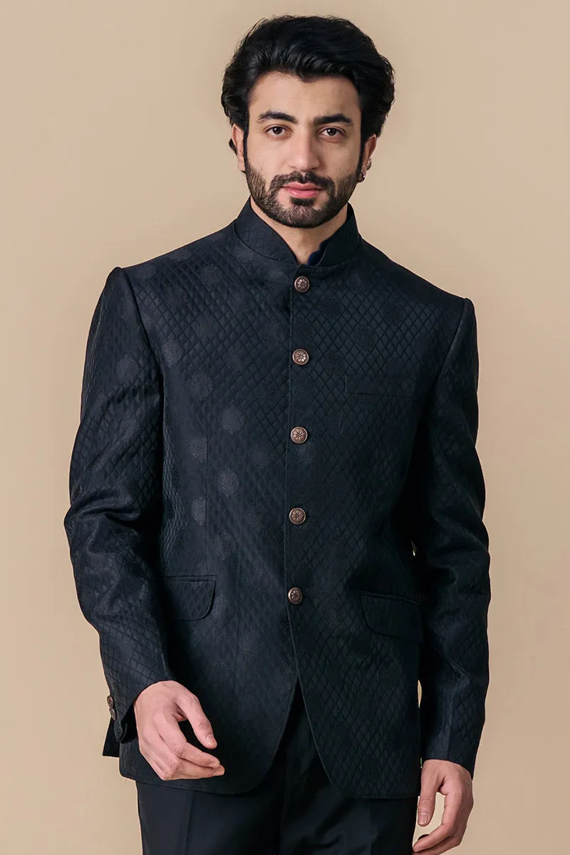 Black All Over Self Jacquard Bandhgala