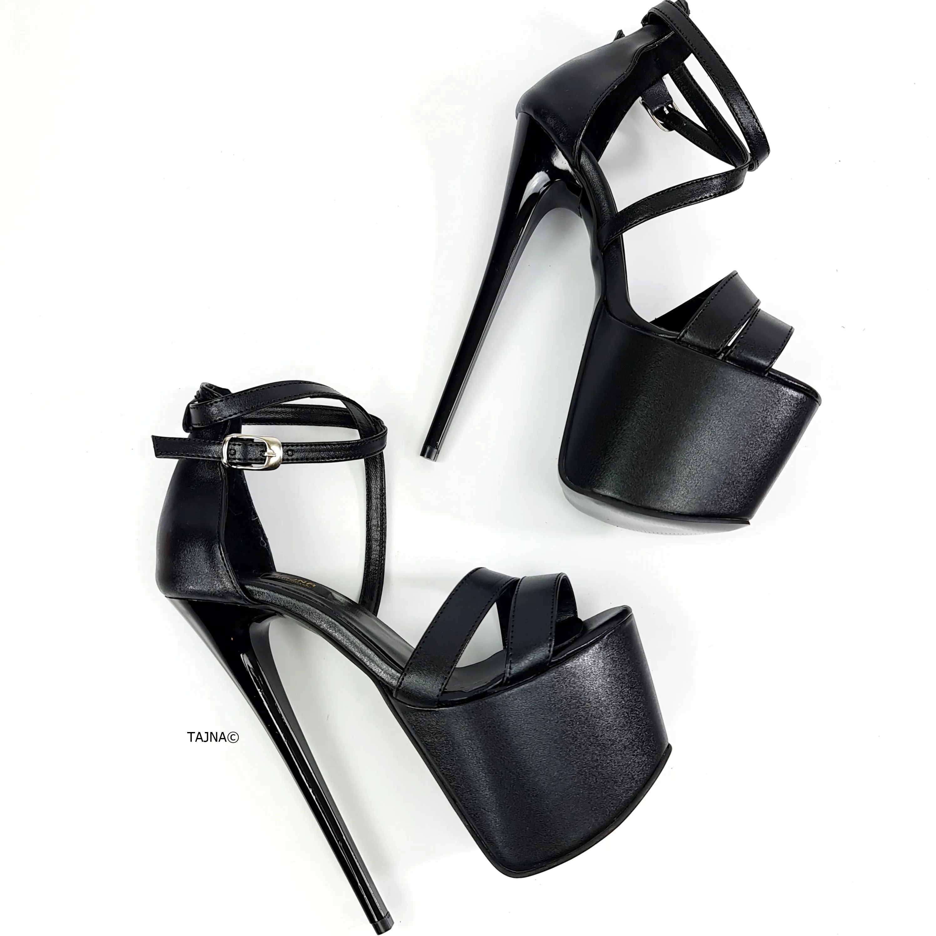 Black Double Strap High Heel Sandals