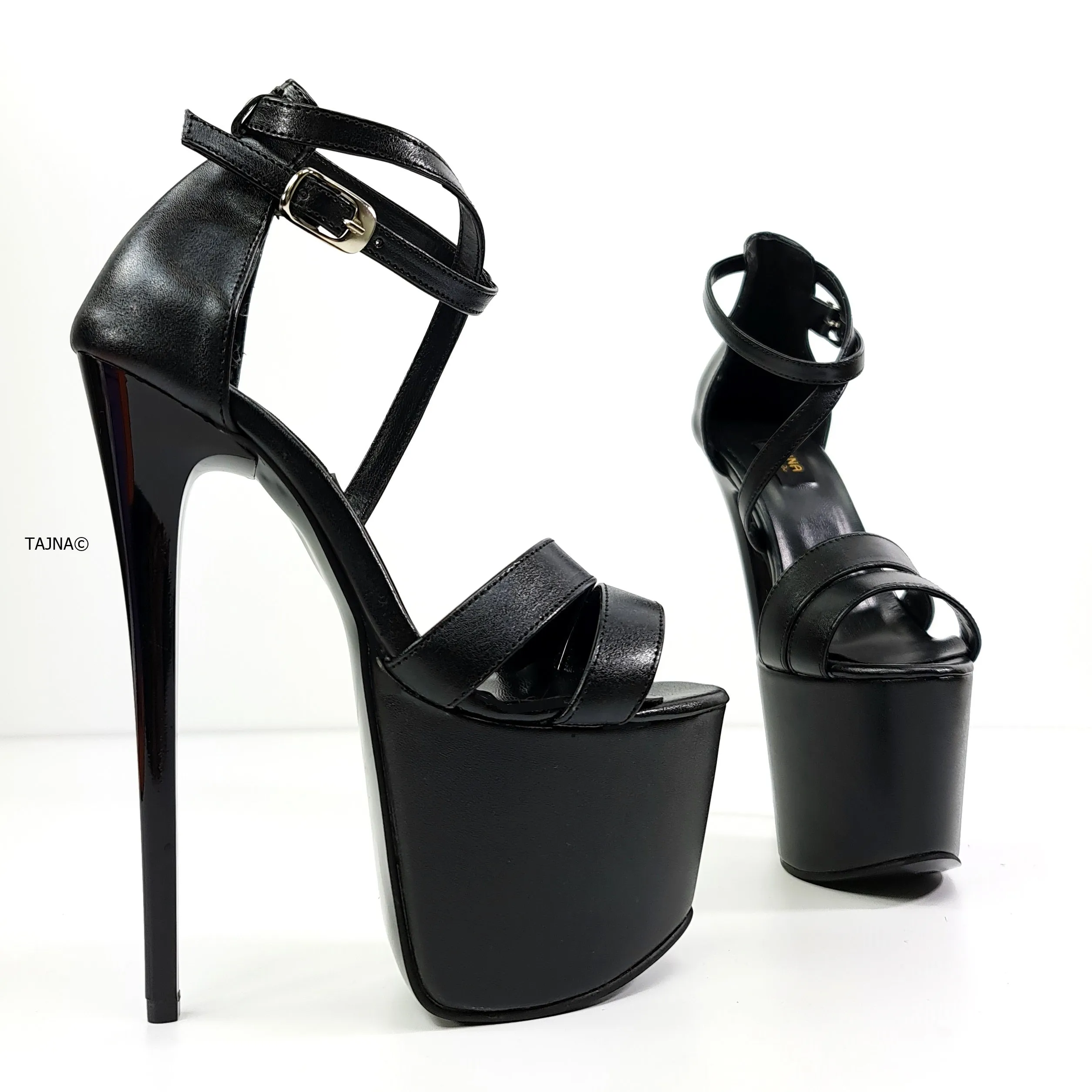 Black Double Strap High Heel Sandals