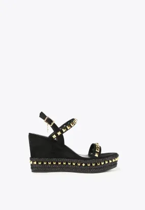 Black wedge sandals with golden studs