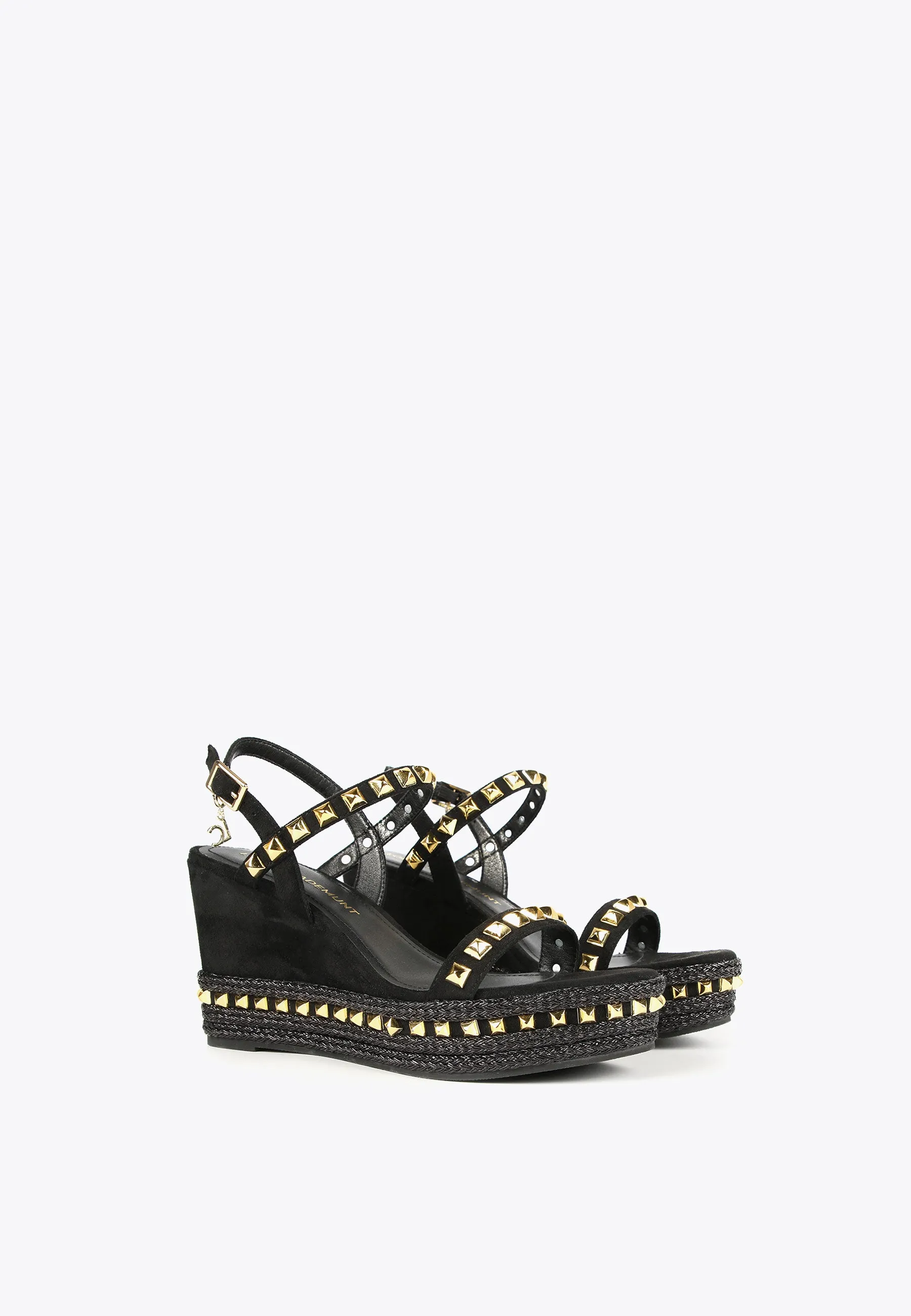 Black wedge sandals with golden studs