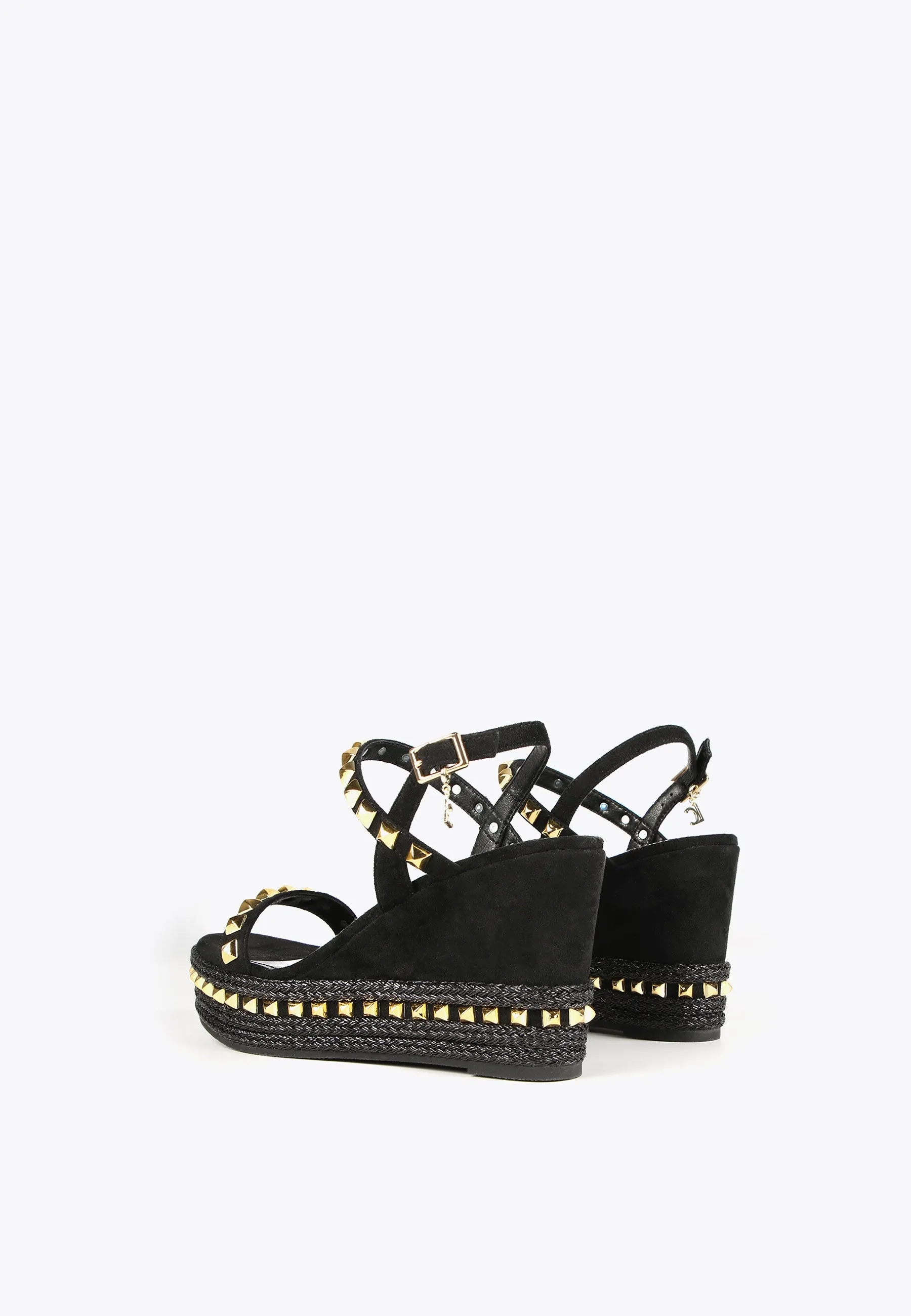 Black wedge sandals with golden studs