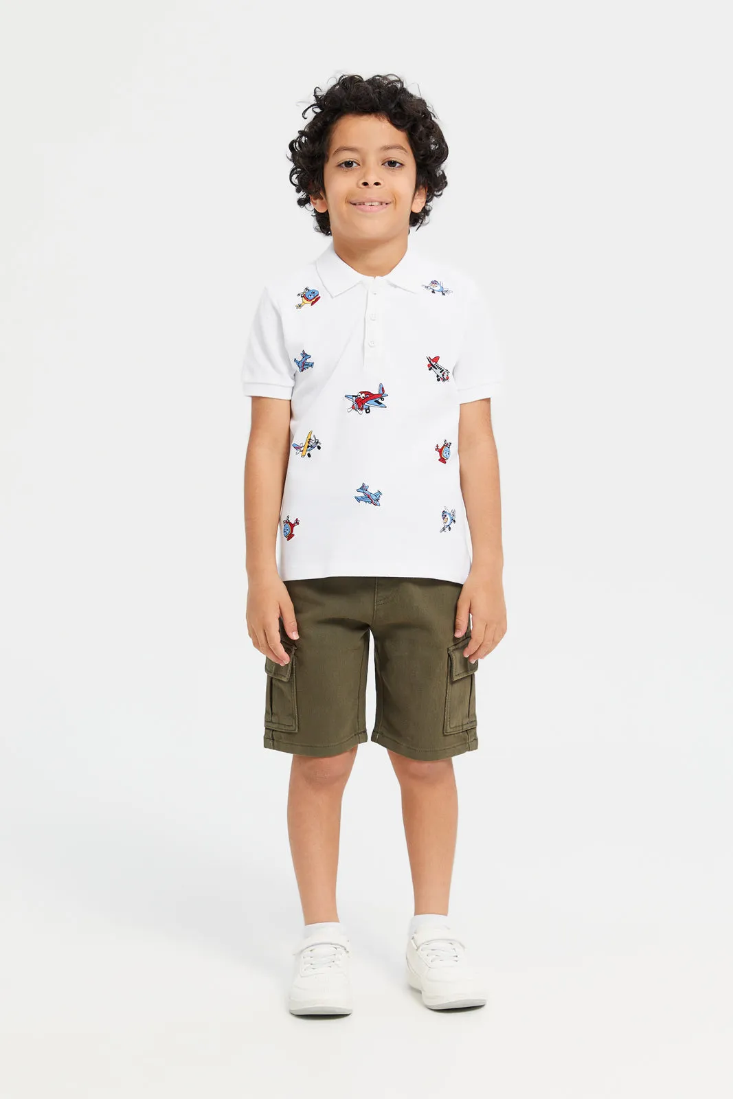 Boys Olive Denim Shorts With Cargo Pocket