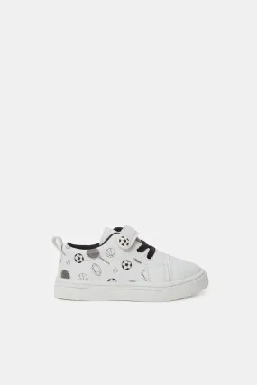 Boys White Soccer Print Sneakers