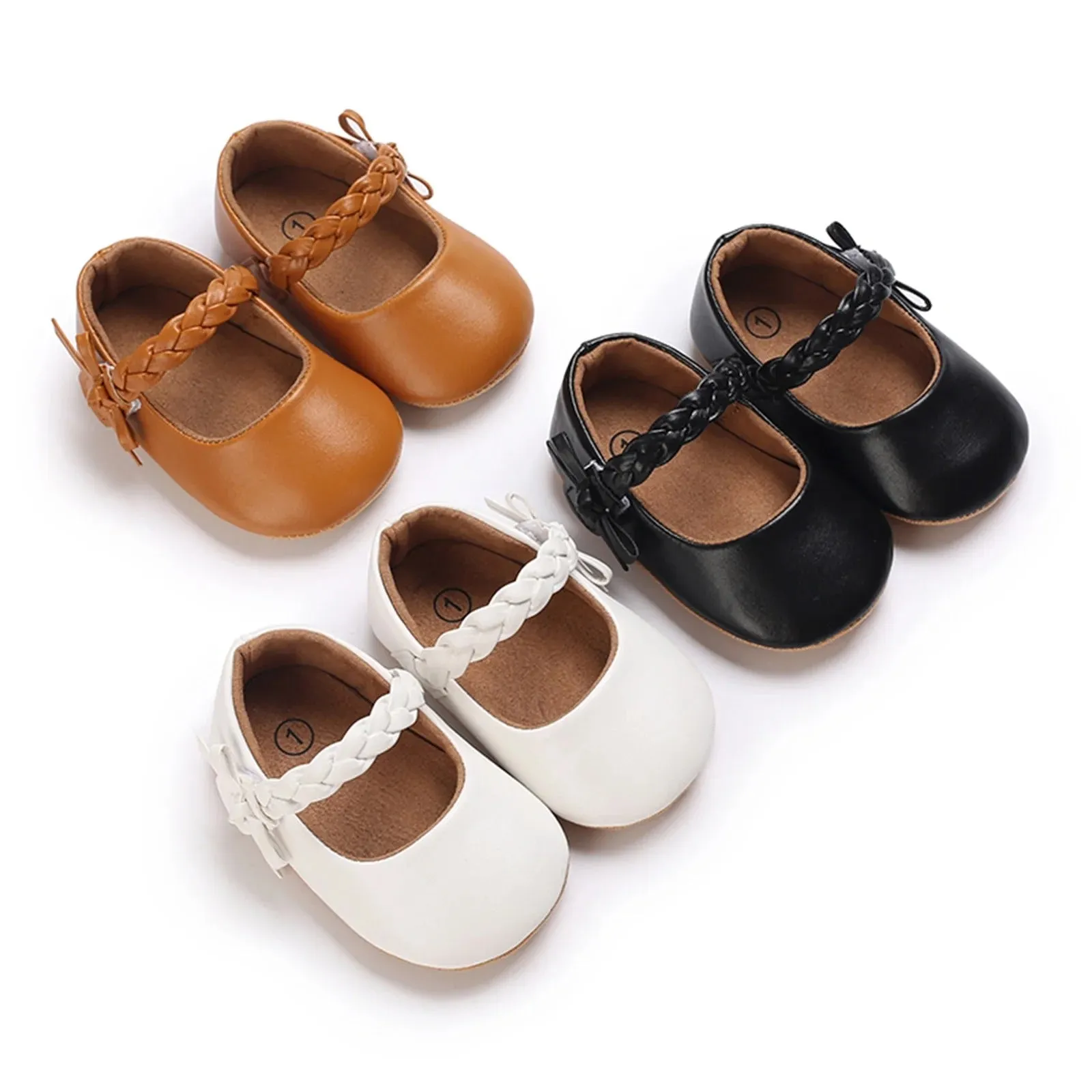 Braid Strap Baby Mary Janes -  Brown