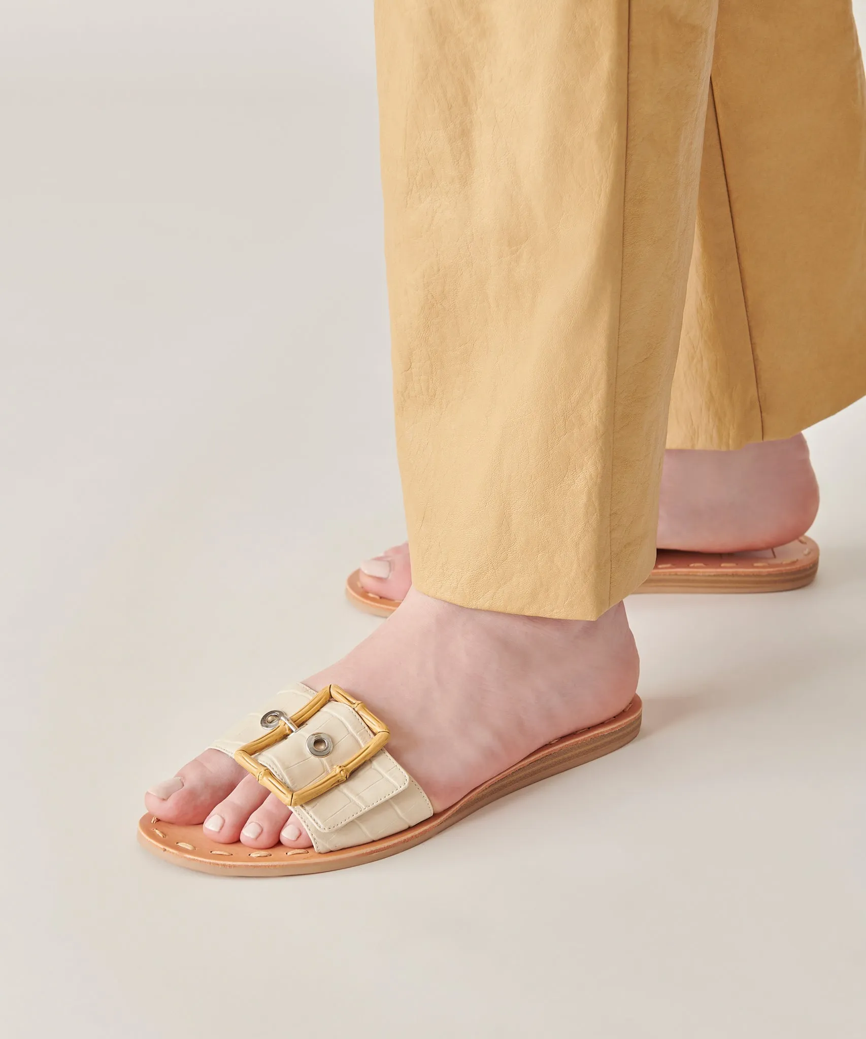 DASA SANDALS EGGSHELL EMBOSSED LEATHER