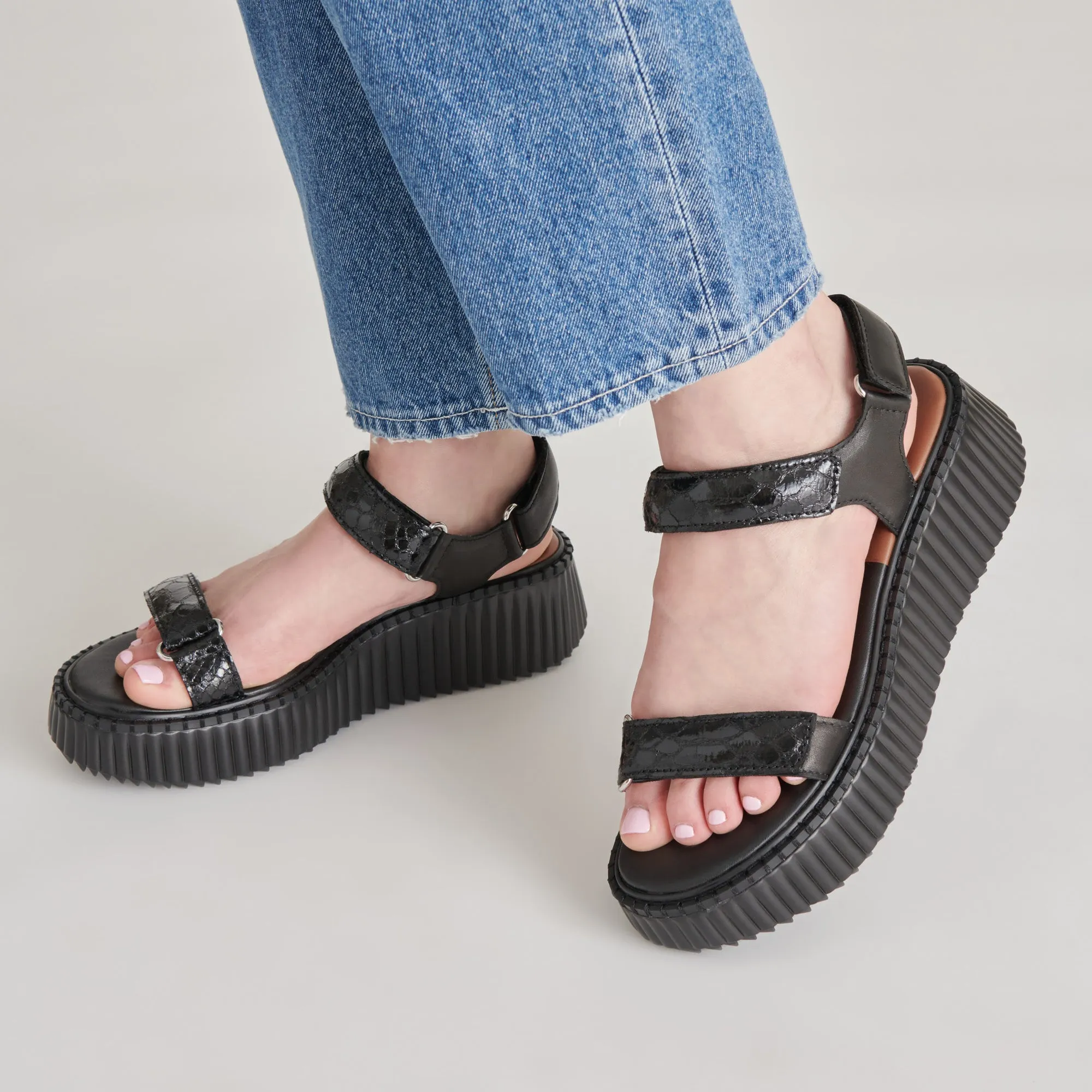 DEBRA SANDALS MIDNIGHT EMBOSSED LEATHER