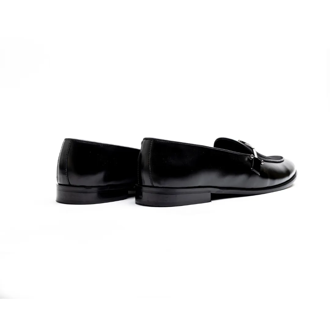 Eclecta Side Buckle Slip Ons - Black/Black