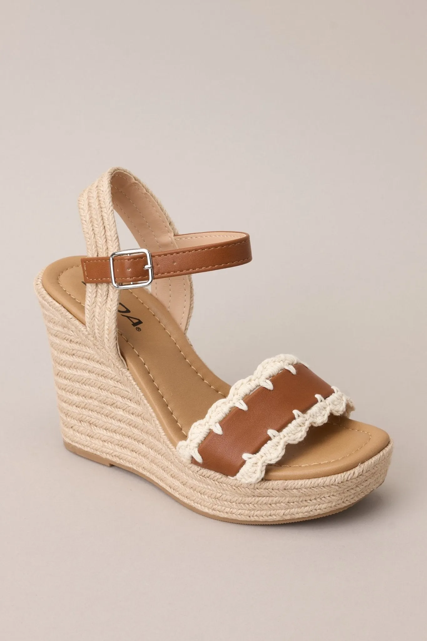 Escape to Sea Tan Scalloped Espadrille Wedge Sandals