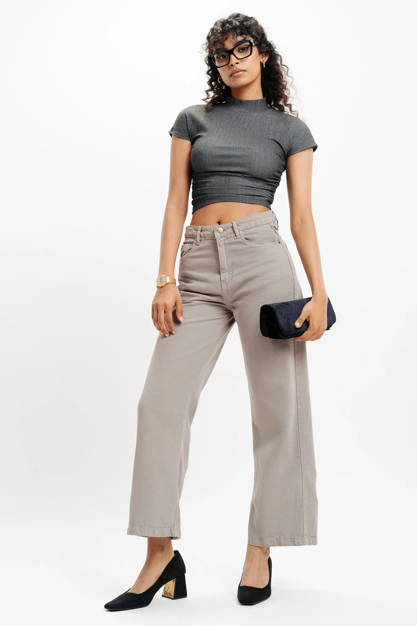 Grey Wide Leg Jeans