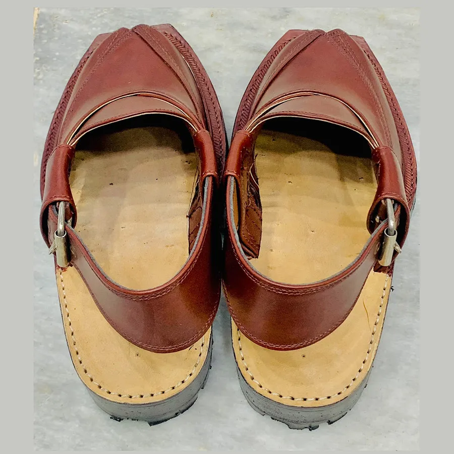 Handmade Dark Brown Leather Peshawari Men's Chappal