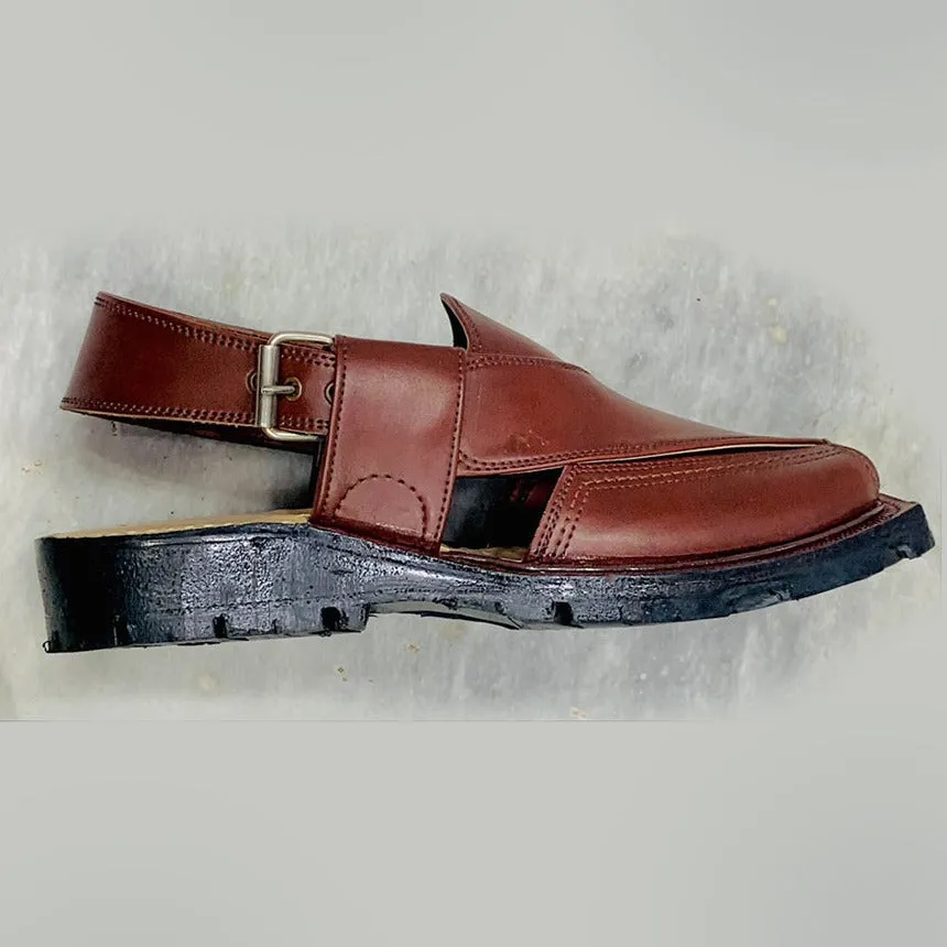 Handmade Dark Brown Leather Peshawari Men's Chappal