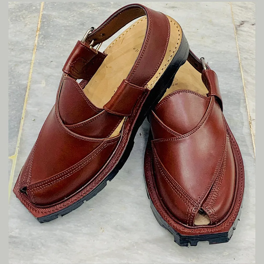 Handmade Dark Brown Leather Peshawari Men's Chappal