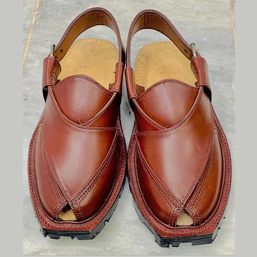 Handmade Dark Brown Leather Peshawari Men's Chappal