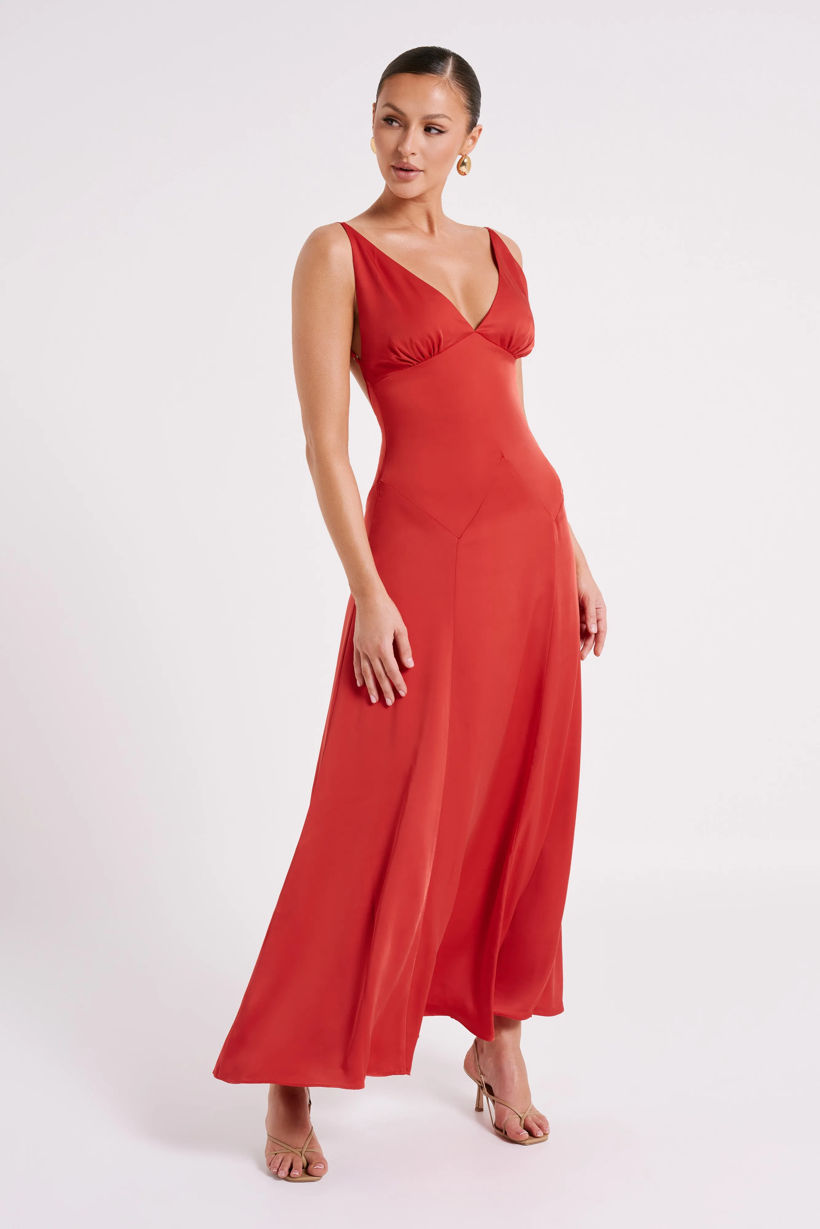 Kamala Low Back Satin Maxi Dress - Red