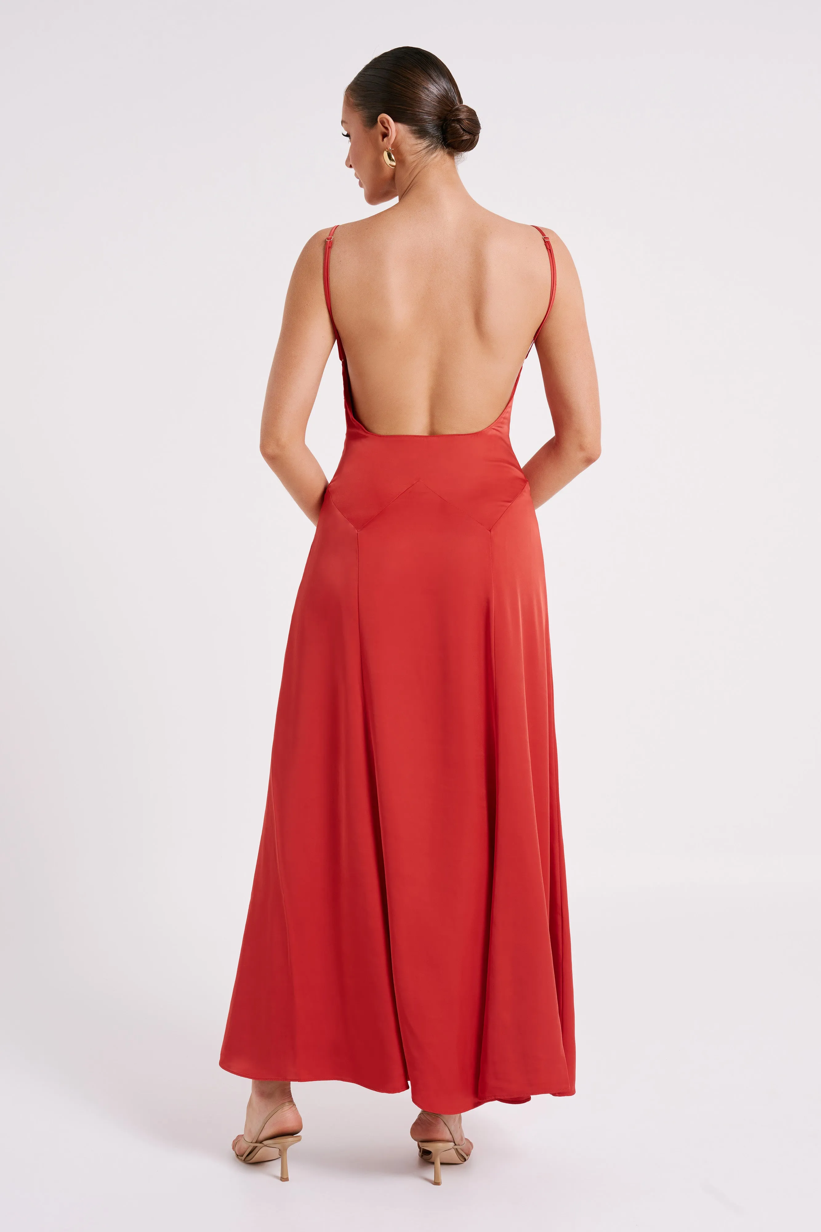 Kamala Low Back Satin Maxi Dress - Red