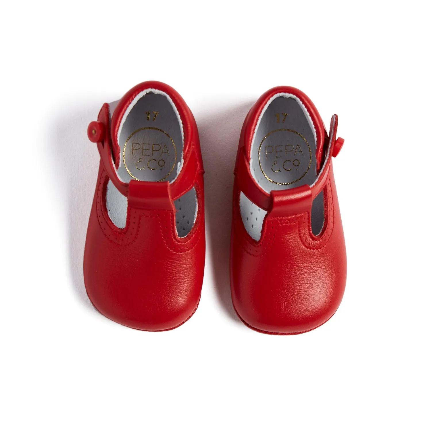 Leather Red T-Bar Pram Shoes