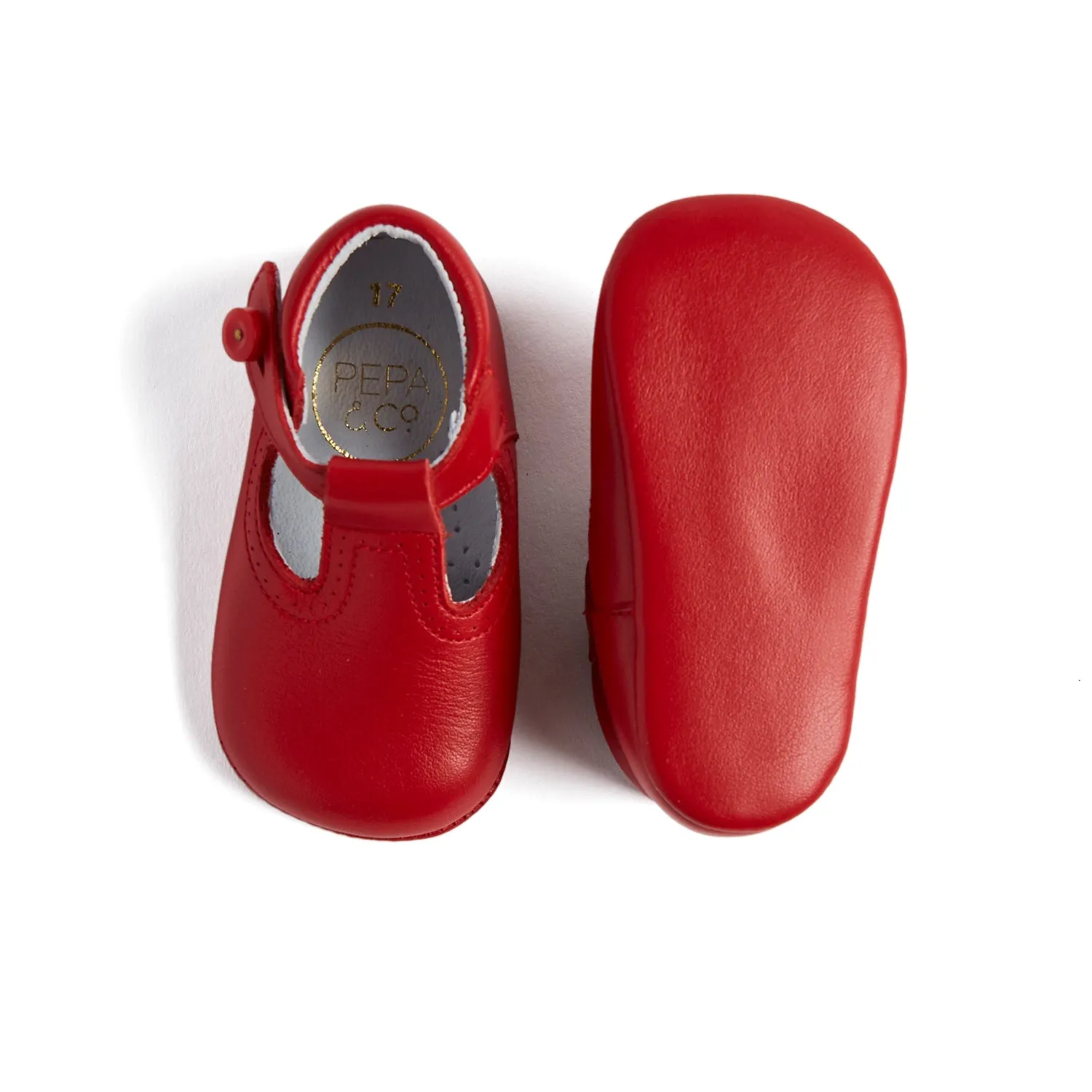 Leather Red T-Bar Pram Shoes