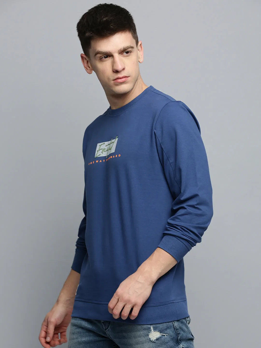 Men Blue Printed Casual Sweatshirt