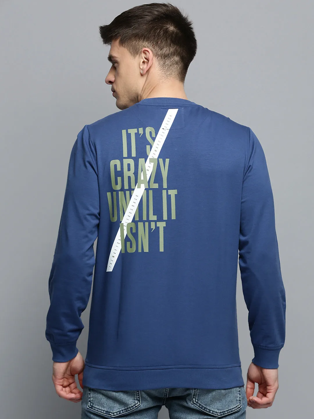 Men Blue Printed Casual Sweatshirt