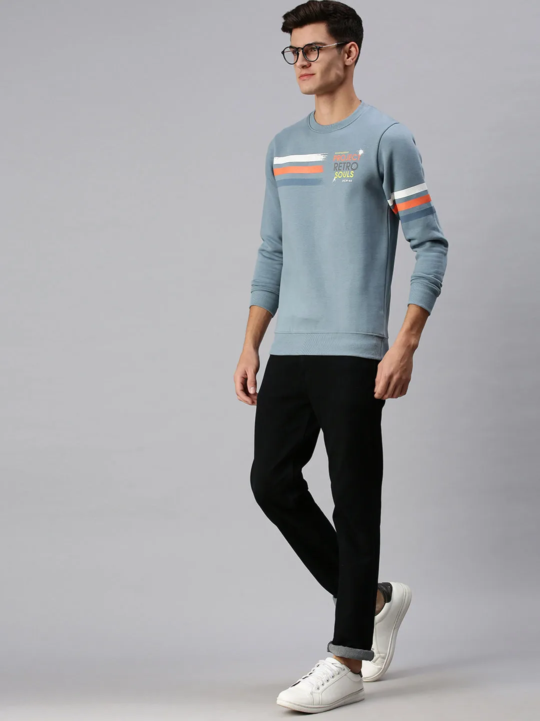 Men Graphic Print Blue Sweatshirt