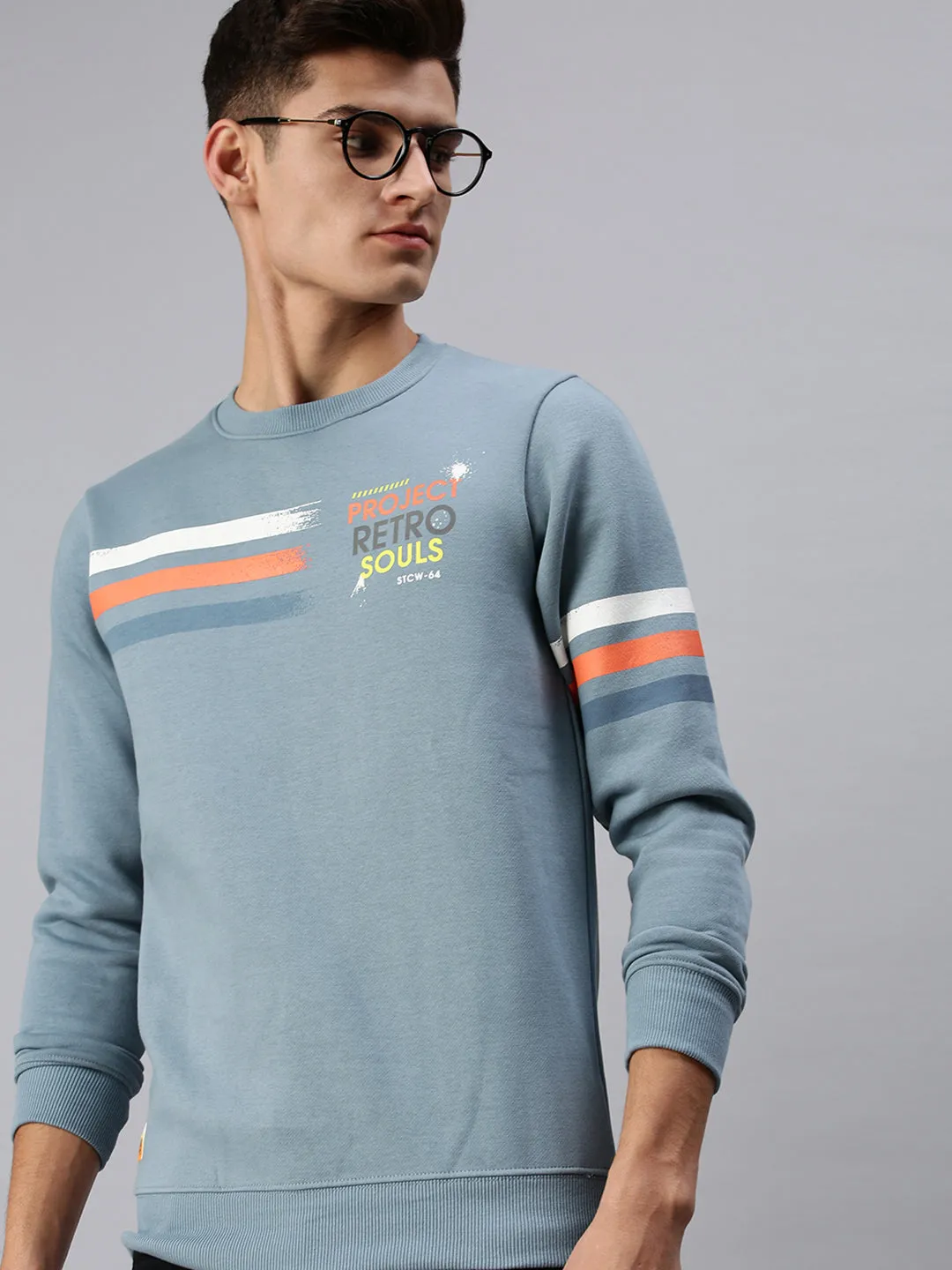 Men Graphic Print Blue Sweatshirt