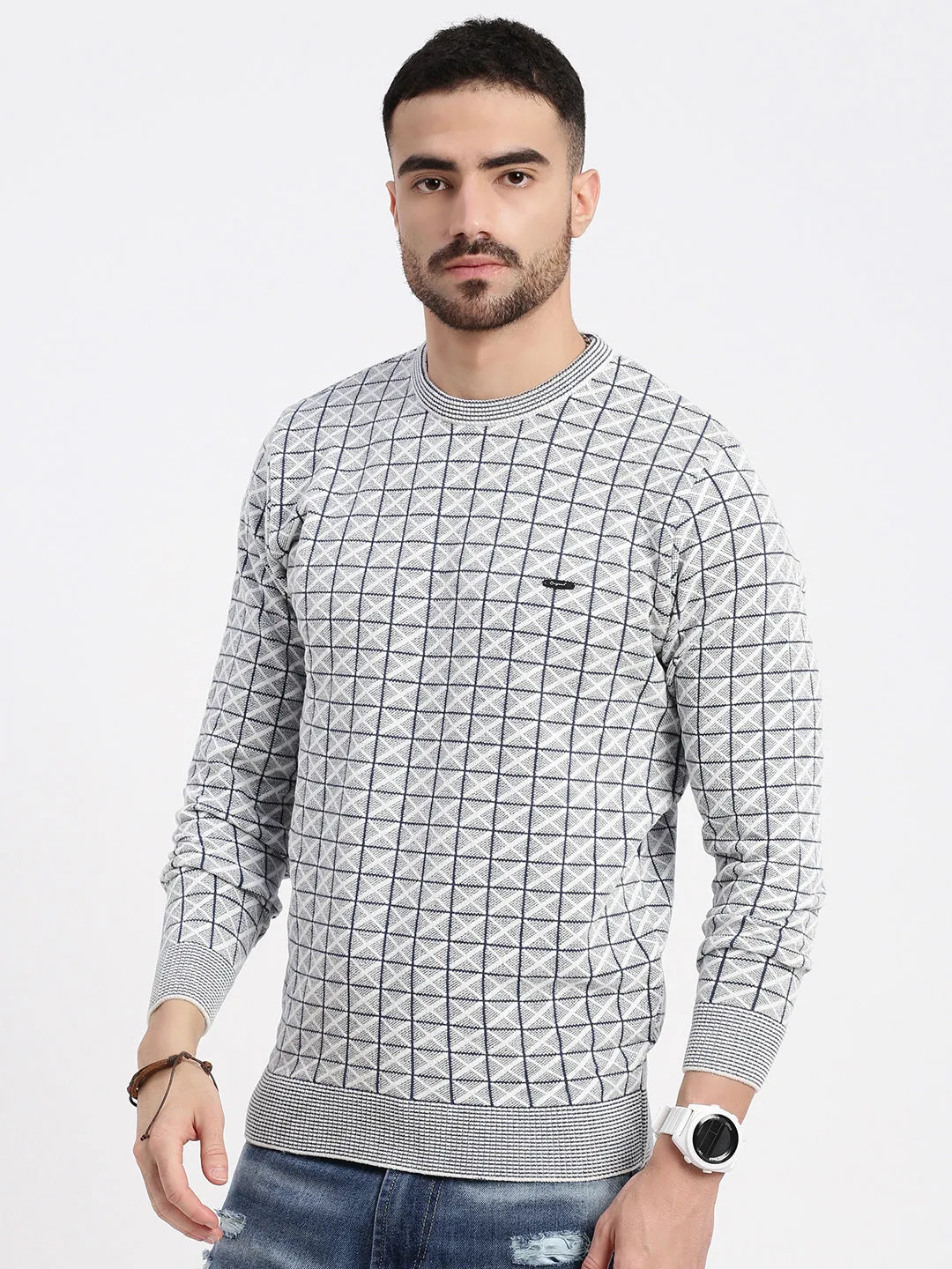 Men Grey Printed Sweater