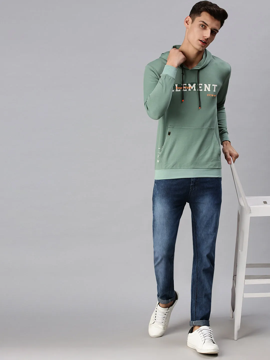 Men Hooded Green Sweatshirt