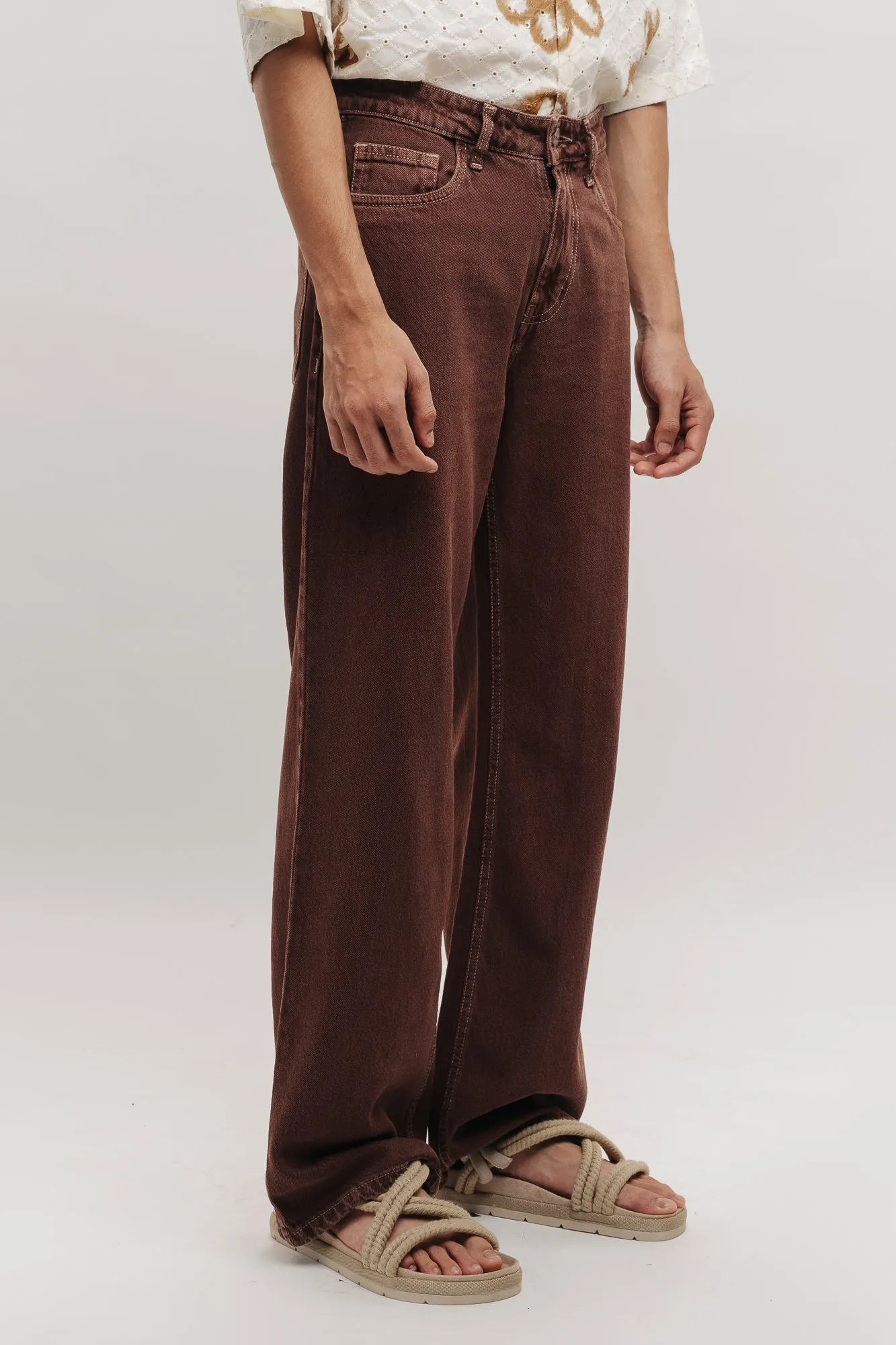 Men's Brown Relaxed Straight Jeans