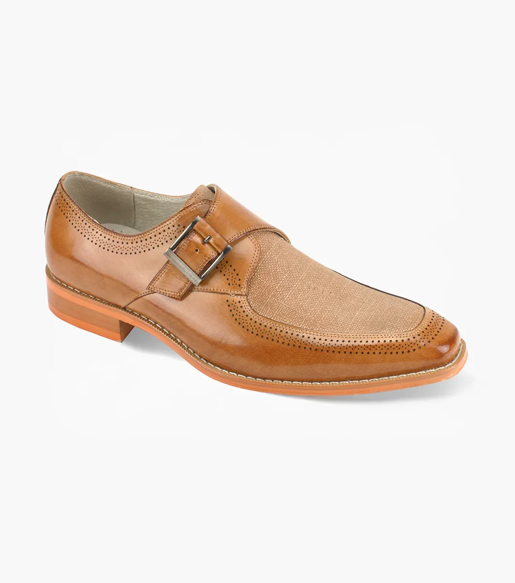 Men's Tan Moc Toe Monk Strap Shoes