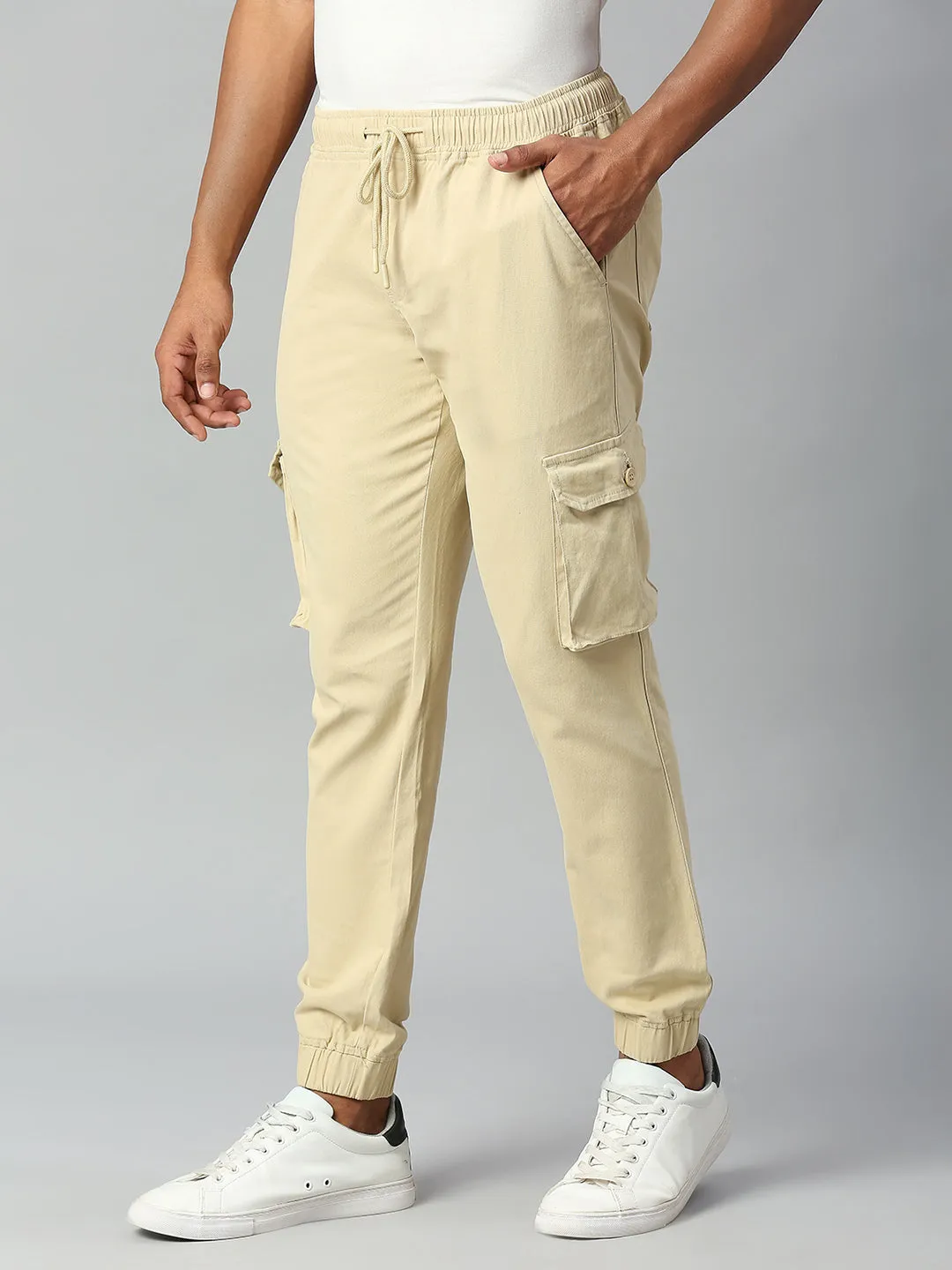 Men's Tapered Fit Cotton Joggers (Light Khaki)