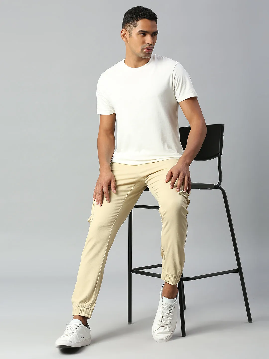 Men's Tapered Fit Cotton Joggers (Light Khaki)