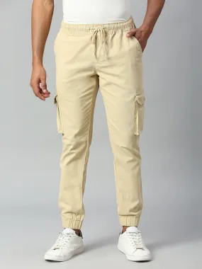 Men's Tapered Fit Cotton Joggers (Light Khaki)