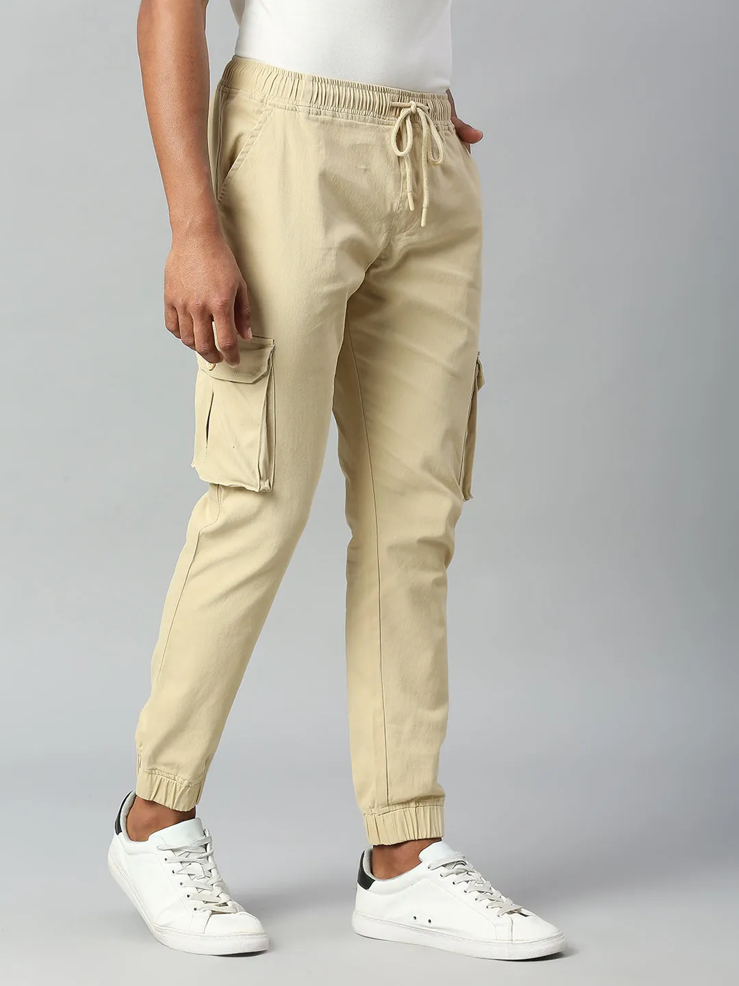 Men's Tapered Fit Cotton Joggers (Light Khaki)