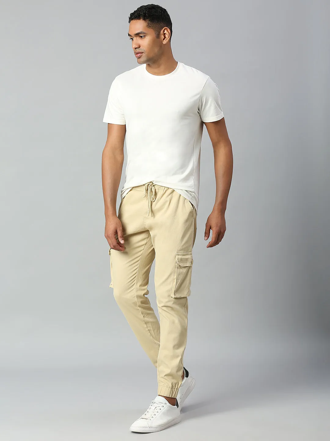 Men's Tapered Fit Cotton Joggers (Light Khaki)