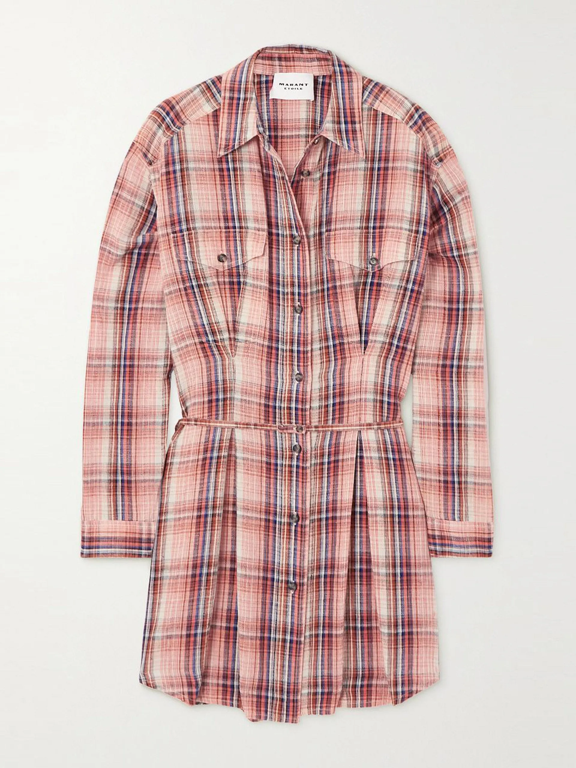 Orange belted checked mini shirt dress