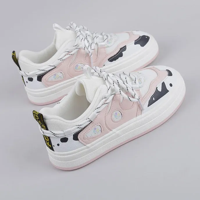 Pink White Cute Cow Print Harajuku Aesthetic Sneakers