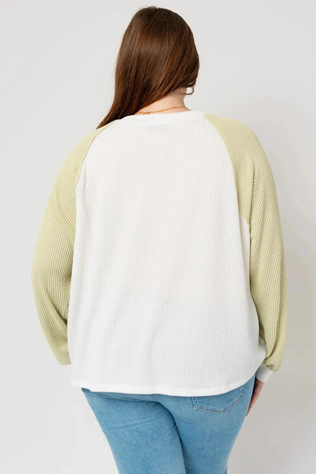 Plus Size Long Raglan Sleeves Front Button Top