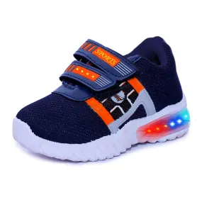 Prattle Foot Kids LED Light Up Shoes, LED Sneakers, Shoes for Boys Girls, Casual Shoes for Kids, Outdoor/Sports/Running Shoes(SS2-NVBL-ORT51_3.5-4 YR) Navy Blue-Orange