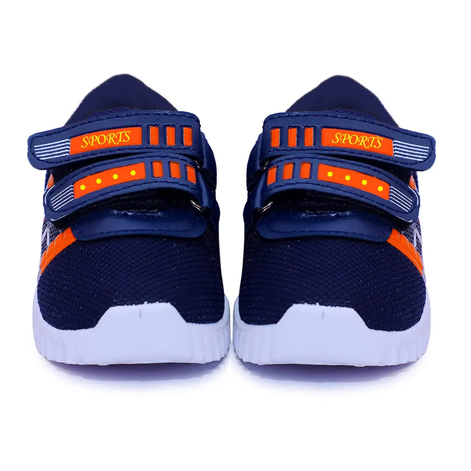 Prattle Foot Kids LED Light Up Shoes, LED Sneakers, Shoes for Boys Girls, Casual Shoes for Kids, Outdoor/Sports/Running Shoes(SS2-NVBL-ORT51_3.5-4 YR) Navy Blue-Orange