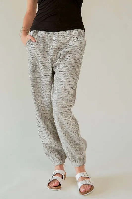 Rhinestone Joggers - Light Gray