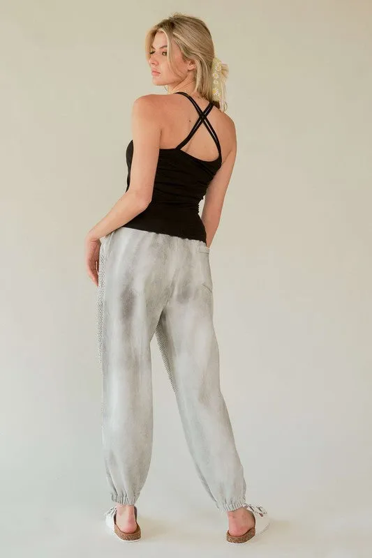 Rhinestone Joggers - Light Gray