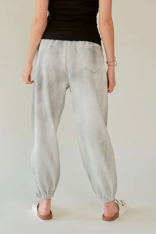 Rhinestone Joggers - Light Gray