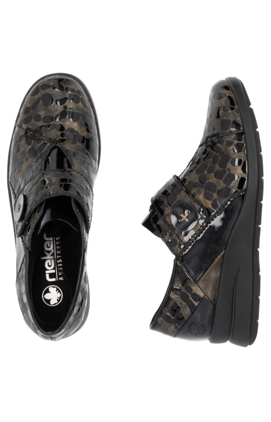 Rieker Velcro Strap Shoe Bronze and Black