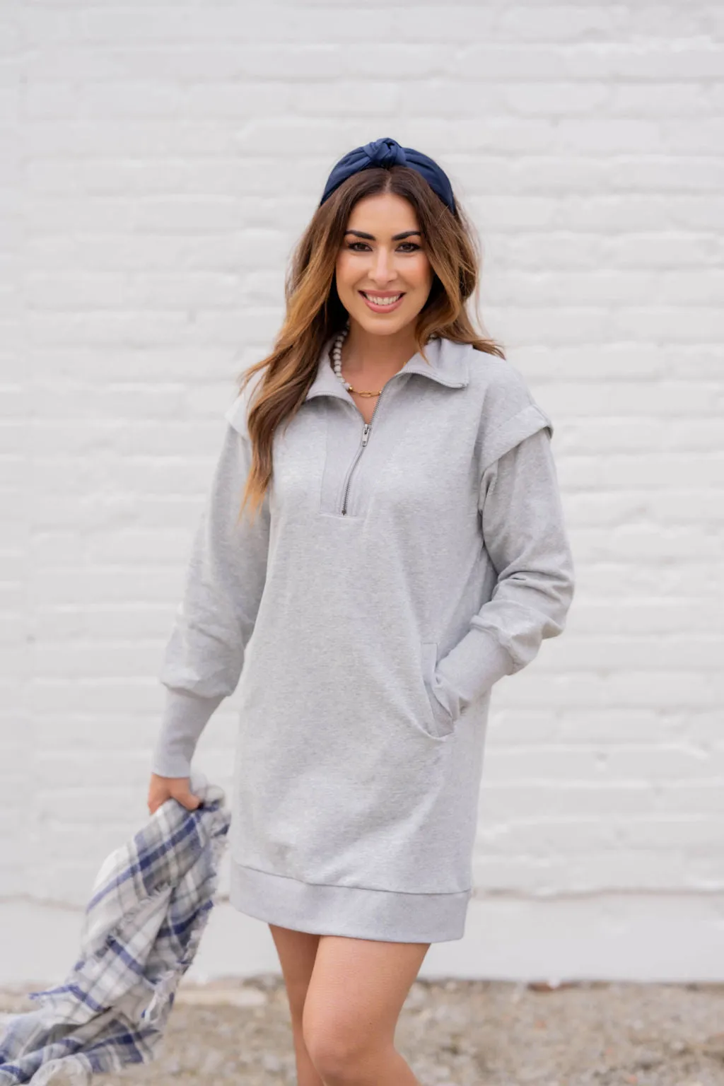 Shoulder Accented Quarter Zip Dress