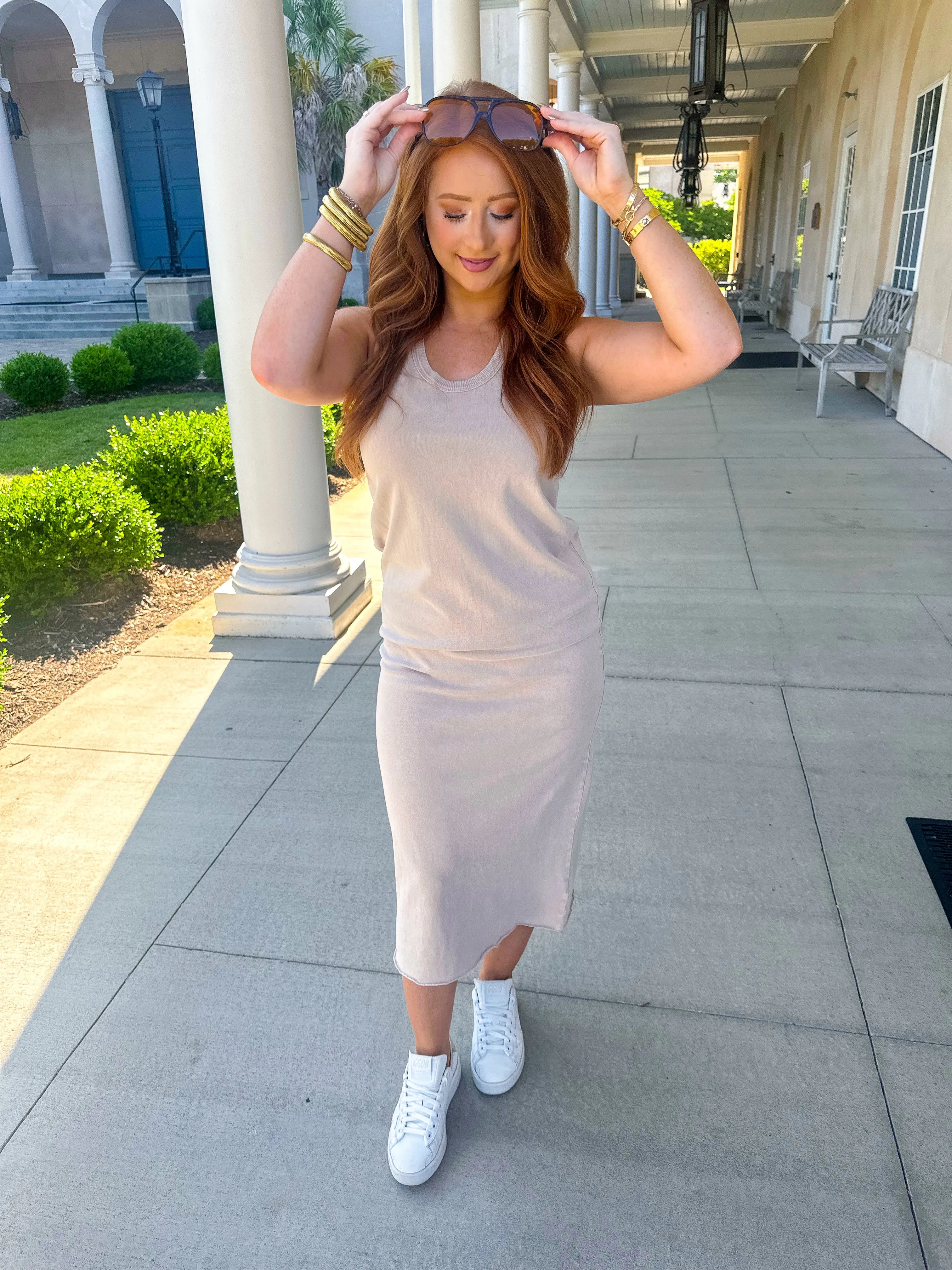 Summer Time Sleeveless Midi Dress-Tan