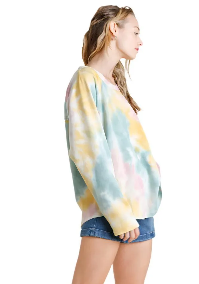 Tie Dye Raw Edged Top, Cotton Candy