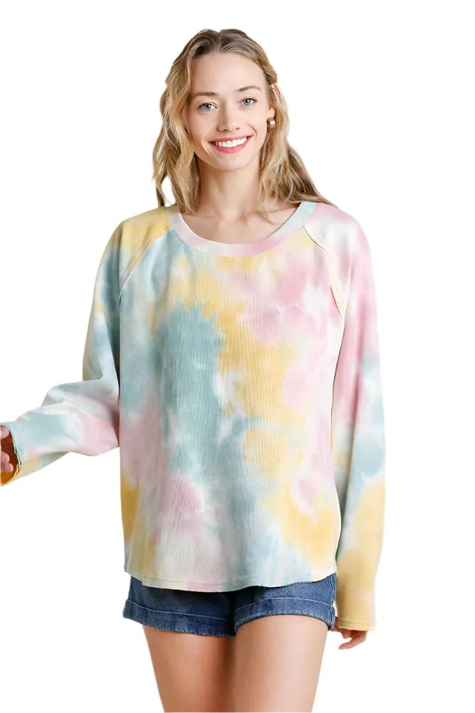 Tie Dye Raw Edged Top, Cotton Candy